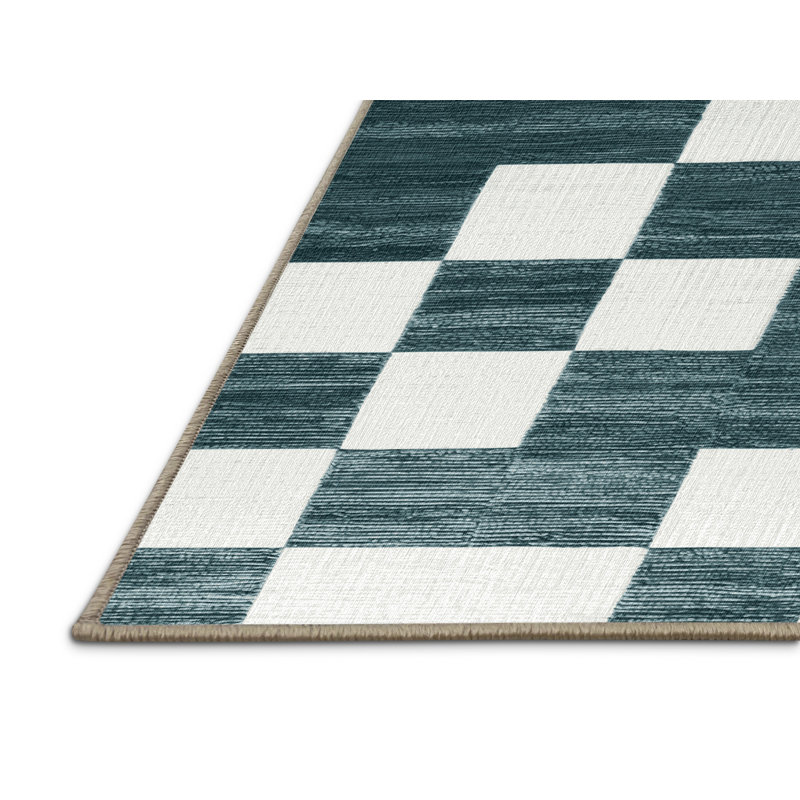 Machine Washable Checkered Beige Area Rug, Square 6'