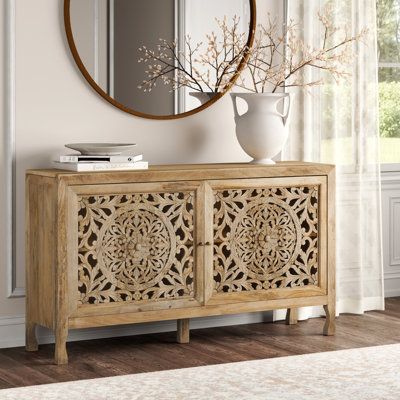 Josiah 60" Solid Wood Carved Two Door Two Shelf Sideboard Cabinet