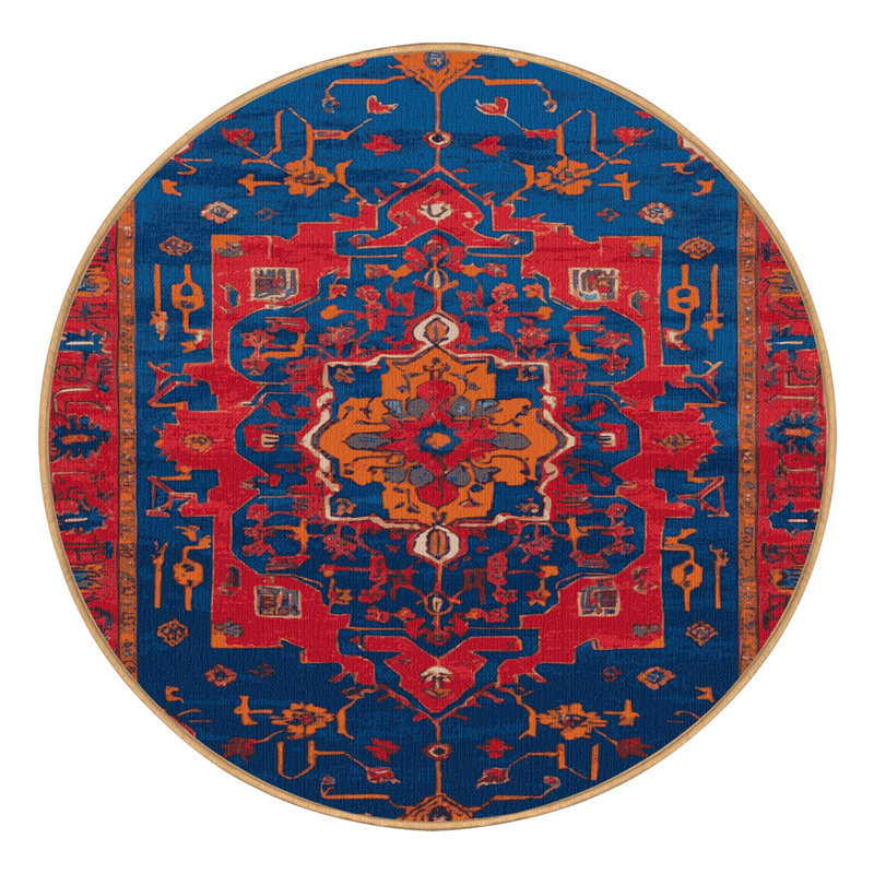Tapis brun Tabriz lavable à la machine, Rond 4 pi