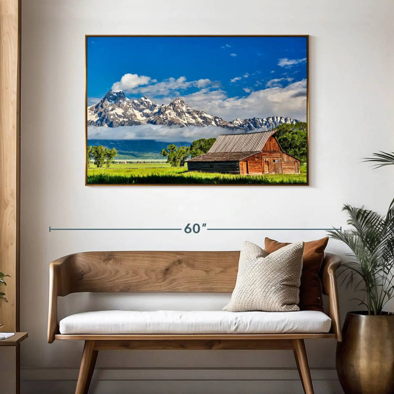Grand Teton Mormon Barn, 46 po x 31 po, Cadre flottant doré