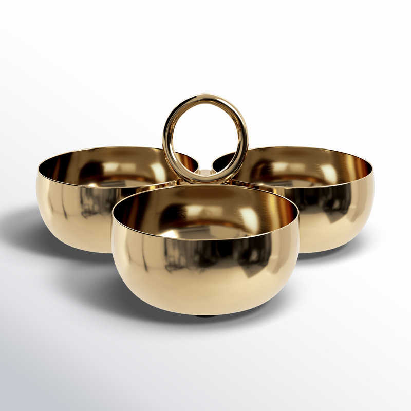 Round Steel/ Brass Condiment Server, Gold