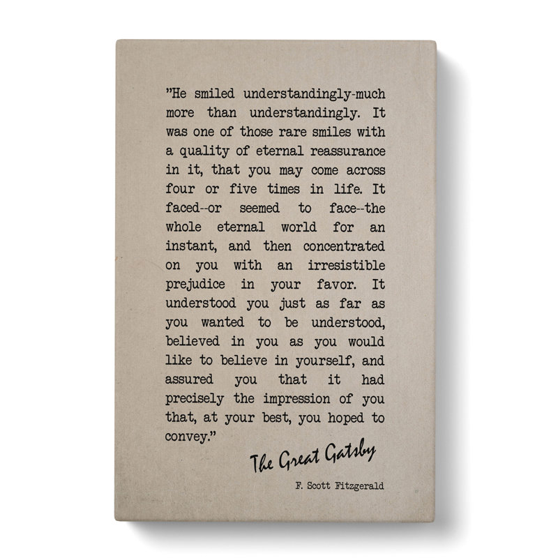 Great Gatsby Quote F. Scott Fitzgerald - Wrapped Canvas Print, 91cm H x 60cm W x 3cm D