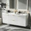 59.3 Inch Double Sink Bathroom Vanity with SMC Resin Top and Painted MDF Cabinet, Wall-Mounted Modern Storage Vanity with Soft Close Doors and Divided Drawers-136891380-136891383