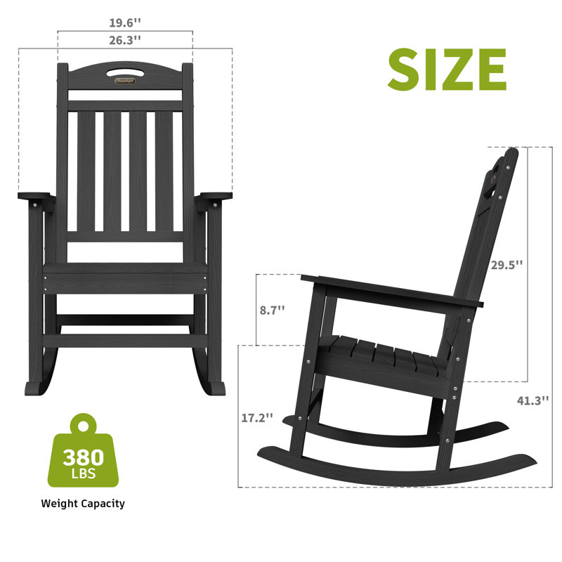 Chaise berçante pour foyer en PEHD, Noir