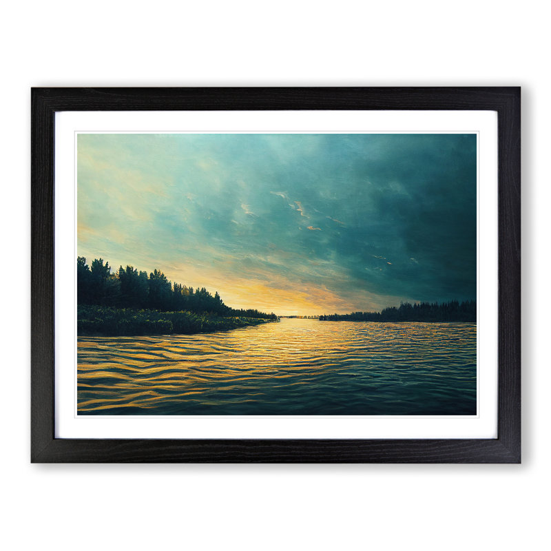 River Past The Forest - Single Picture Frame Print, 46cm H x 64cm W x 2cm D, Black Framed