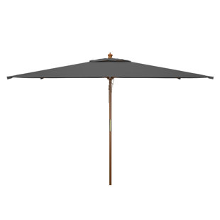 10FT Patio Wooden Market Table Umbrella Pulley w/8 Bamboo Ribs Sunshade  Canopy 