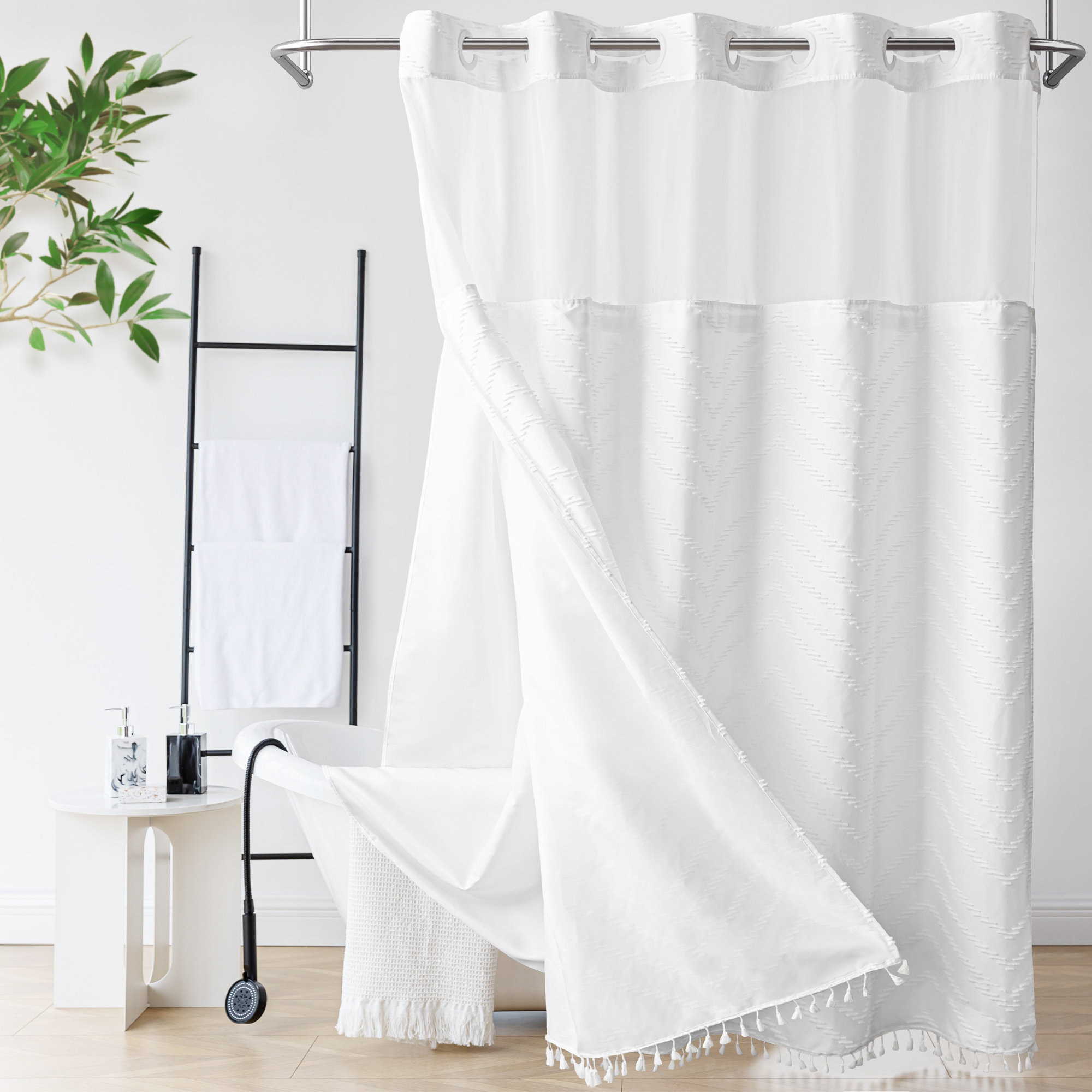 Latitude Run® Wave Textured Shower Curtain with Liner Included & Reviews