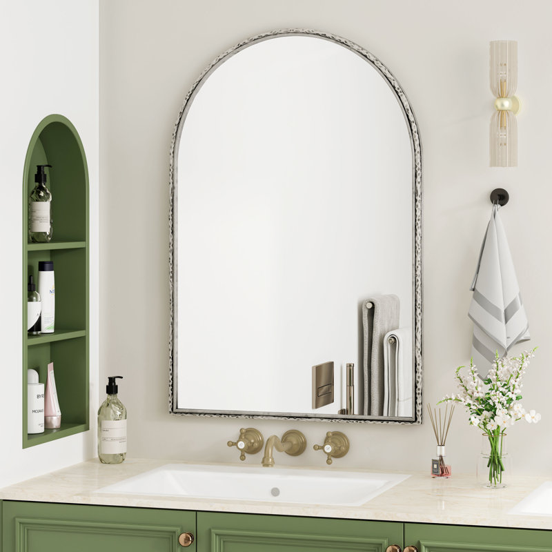 Miroir mural arqué pour salle de bain, miroir de meuble-lavabo ou salon, Argent argent