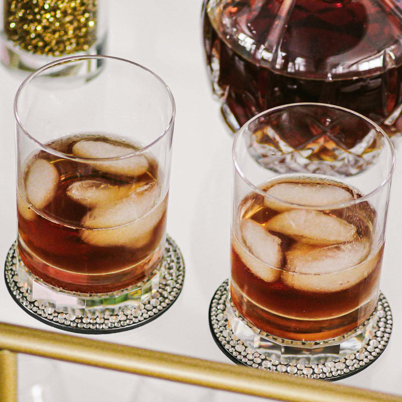 Silver Rhinestone Stainless Steel Coaster Set with Holder, 5"