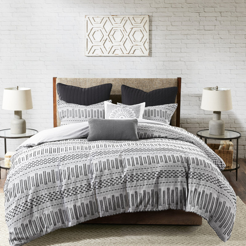 Housse de couette et taie décorative en coton très grand / très grand avec des rayures tissées