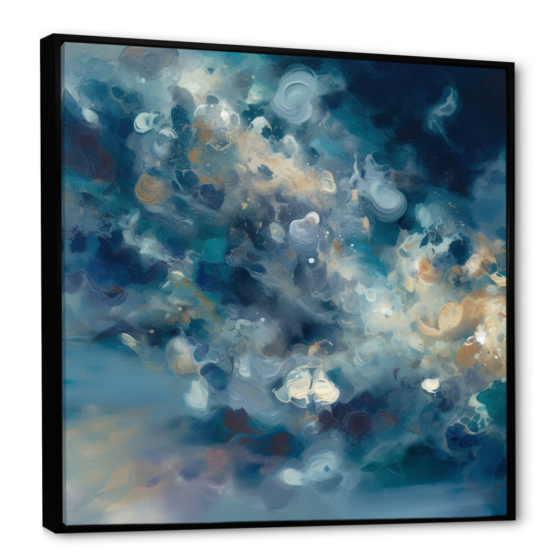 "Rosenda Seascape", peinture abstraite encadrée, H 36 po x l 36 po x P 1,5 po, Cadre flottant noir