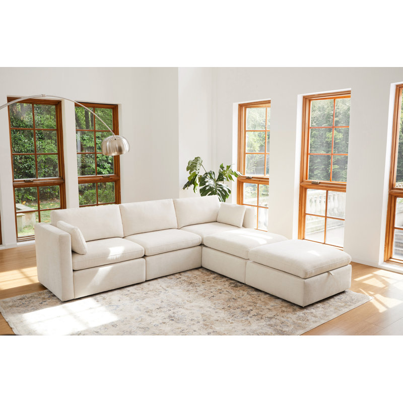 Canapé modulaire rembourré 5 pièces 112,6 po Winfree, Mélange de lin beige