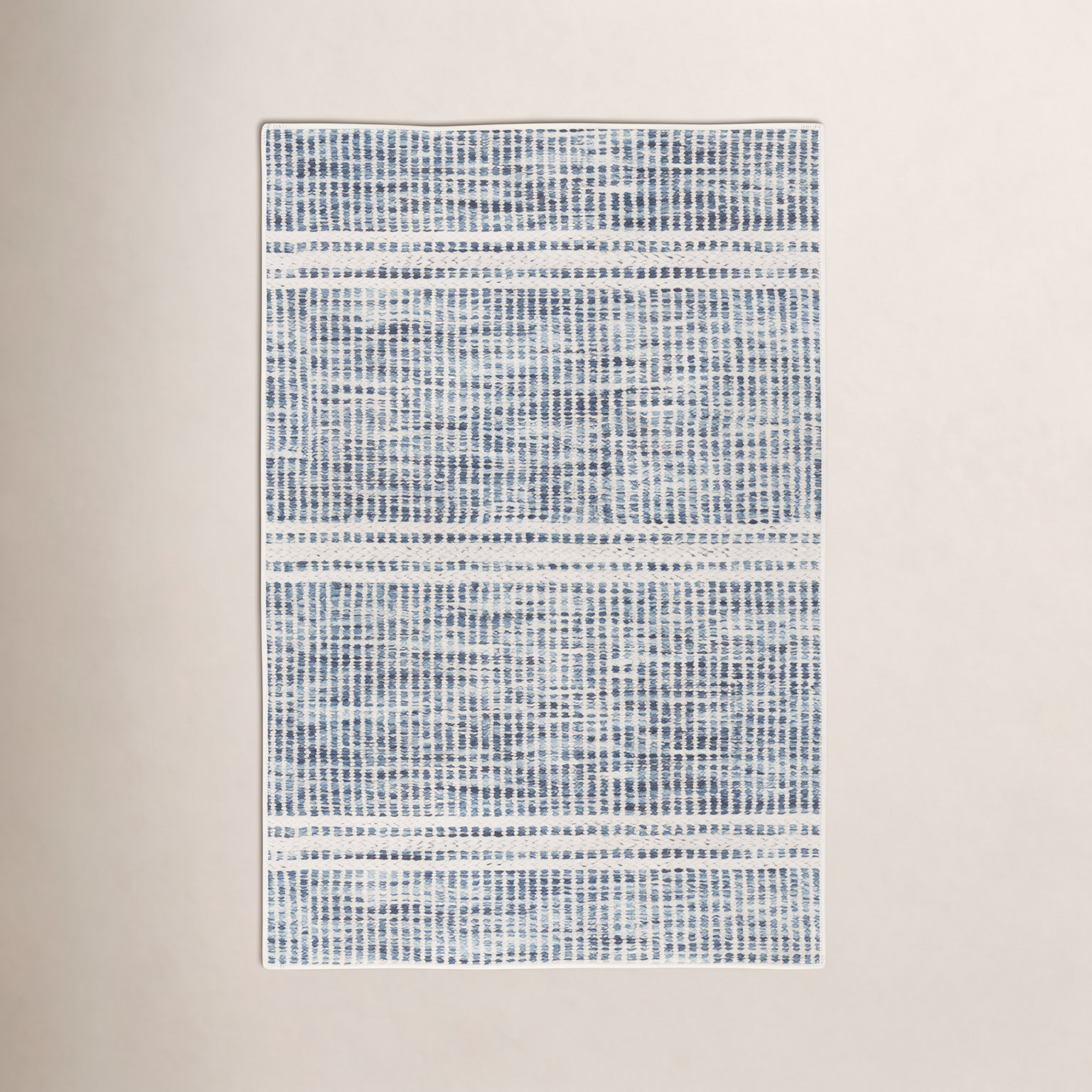 Malta Blue Machine Washable Striped Rug, Rectangle 3' x 5'