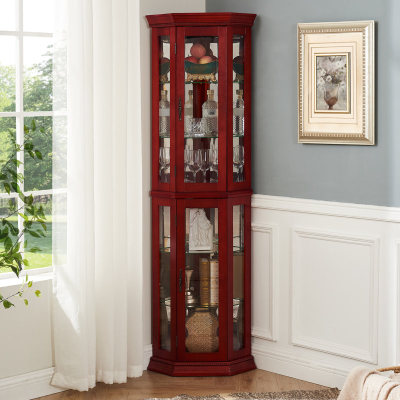 Armoire en cerisier avec panneaux de verre et tablettes ajustables