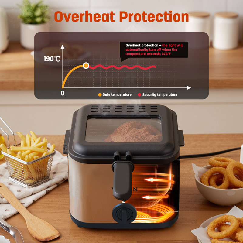 1800W 5.3QT Deep Fryer with 3 Frying Baskets, Adjustable Temperature, Lid with Viewing Window, Stainless Steel