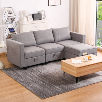 Small Sectional Sofa Modular L Shaped Couch 3 Seater Sectional Couch Convertible Chaise Ottoman With Dark Grey