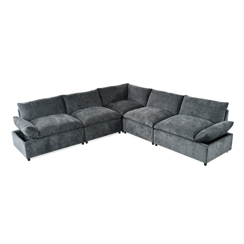 Caydie V-Shape Upholstered 5-Piece Sectional Sofa, Gray