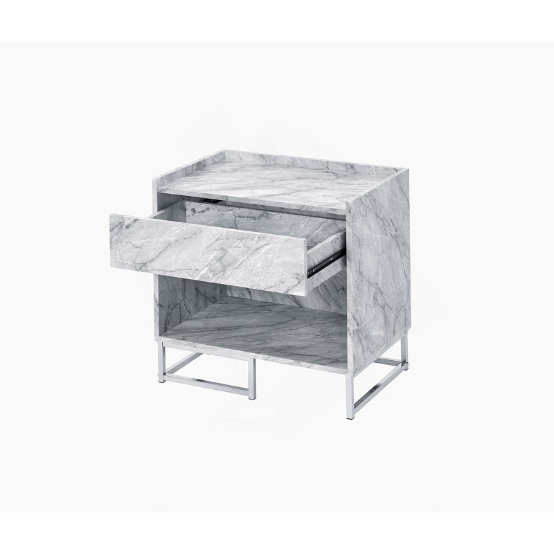 White Printed Faux Marble & Chrome Finish Accent Table