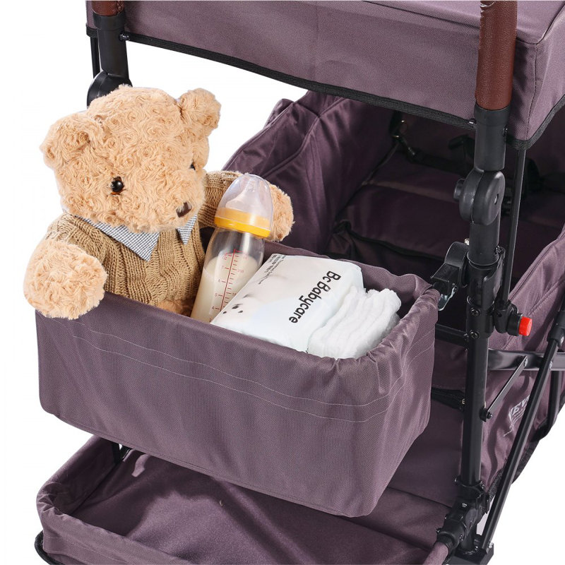 Wagon Stroller for 2 Kids, Push Pull Quad Collapsible Stroller with Adjustable Handle, Purple