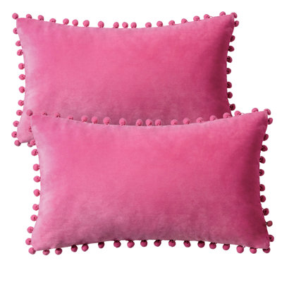 Silky Velvet Series Pom-poms Decorative Throw Pillow
