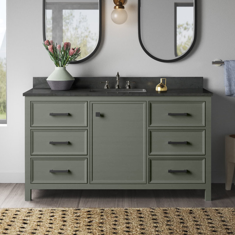 60'' Single Bathroom Vanity with Marble Top, Pewter Green