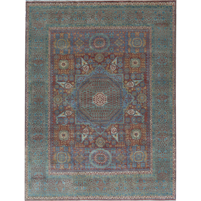 Wool Oriental Area Rug in Rust/Green