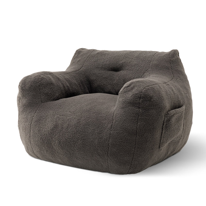 New Teddy Fabric Adult Bean Bag Chair, Dark Gray Teddy