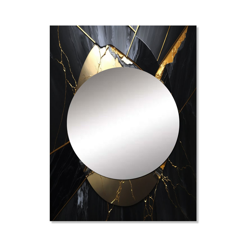 «Yesania Abstract Geode Gold III - Miroir en marbre, miroir mural décoratif moderne, impression d'art en métal, 40 po x 30 po