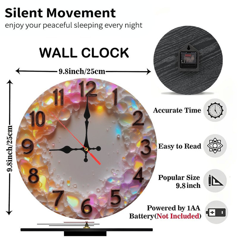 Horloge avec éclats irisés