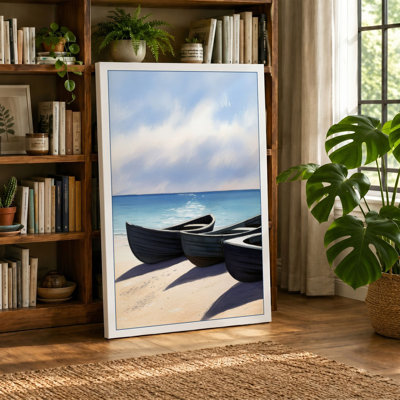 Boats on Pale Sand Coastal - Wrapped Canvas