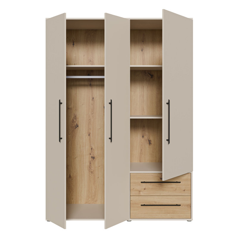 Mijah 3 Door Manufactured Wood Wardrobe, Oak/Beige