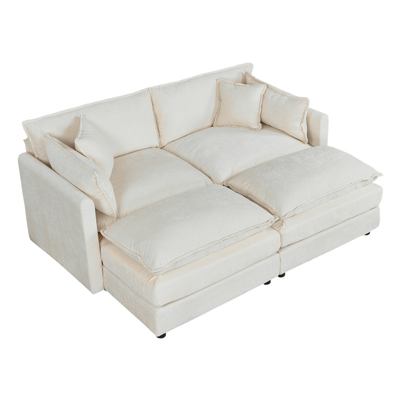 Modern Chenille Loveseat Sofa Couch With Ottoman, 33.85" H x 77.16" W x 35.82" D, Beige Chenille