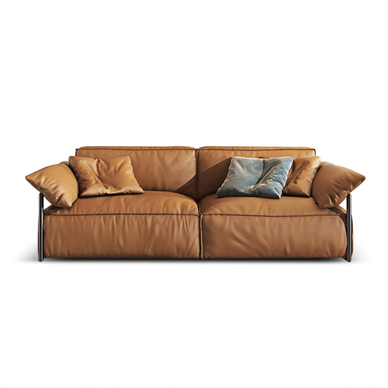 Orange Genuine Leather Modular Sofa cushion couch
