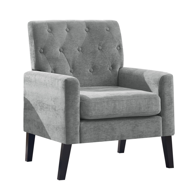 Retro Faux Leather Club Chair - Mid Century Modern Style For Office & Living Room, Gray Chenille