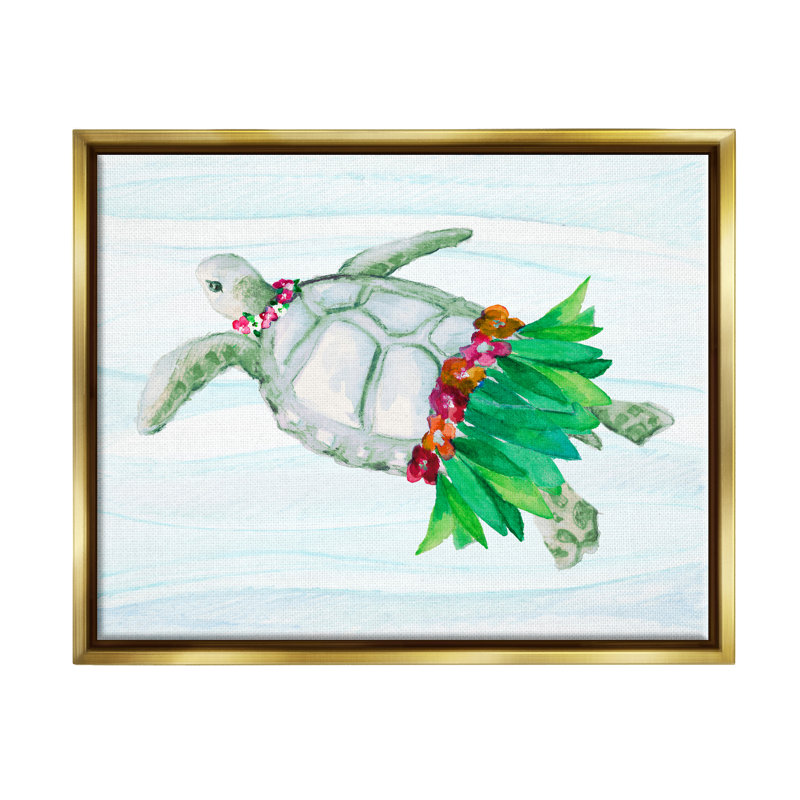 «Hula Turtle» par Lanie Loreth, H 17 po x l 21 po x P 1,7 po, Cadre flottant métallique doré