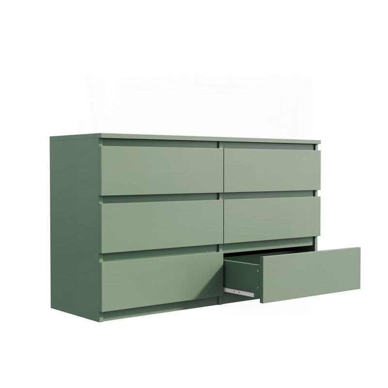 Commode décorative 6 tiroirs, Vert/blanc