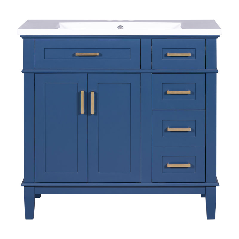 Akif 36'' Single Bathroom Vanity with Resin Top, Blue