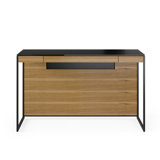 Sequel Desk With Back Panel - Charcoal Stained Ash, Black Metal