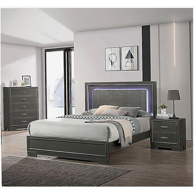 Table de chevet 1 pièce en métal gris et 2 tiroirs