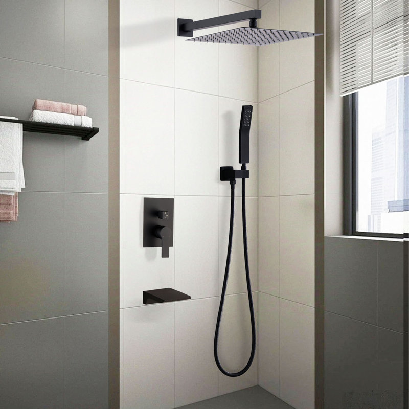 Ensemble de robinet de douche Système de douche à pluie avec pomme de douche à pluie et ensemble de poignées Dispositifs de douche modernes Pomme de douche 10 po avec valve de douche combinée incluse