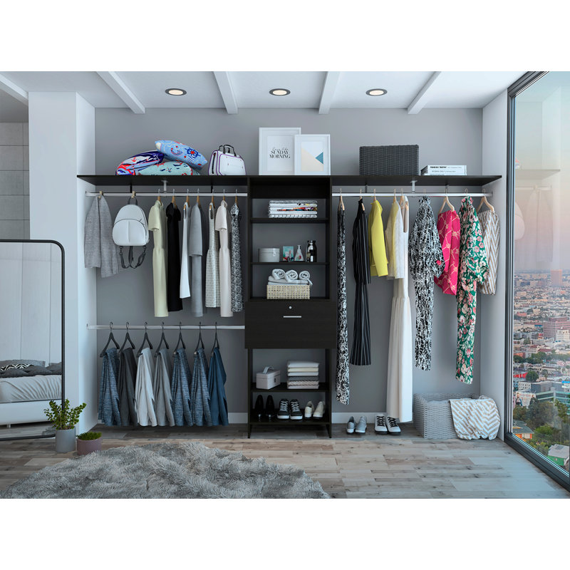 Bergen 1-Drawer 4-Shelf Closet System Dark Walnut