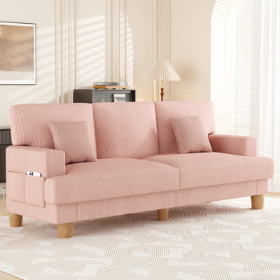 Canapé en velours côtelé de 87 pouces avec 3 sièges, sans outil, structure en bois massif et pieds en bois massif - rose