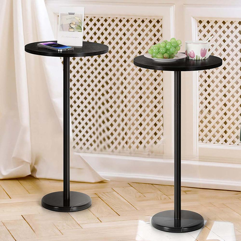Drink Tables For Small Spaces Pedestal Side Table Set Of 2 Small Round Side Tables With Base Black Pedestal Stand For Sofa Couch Chair Patio, Black
