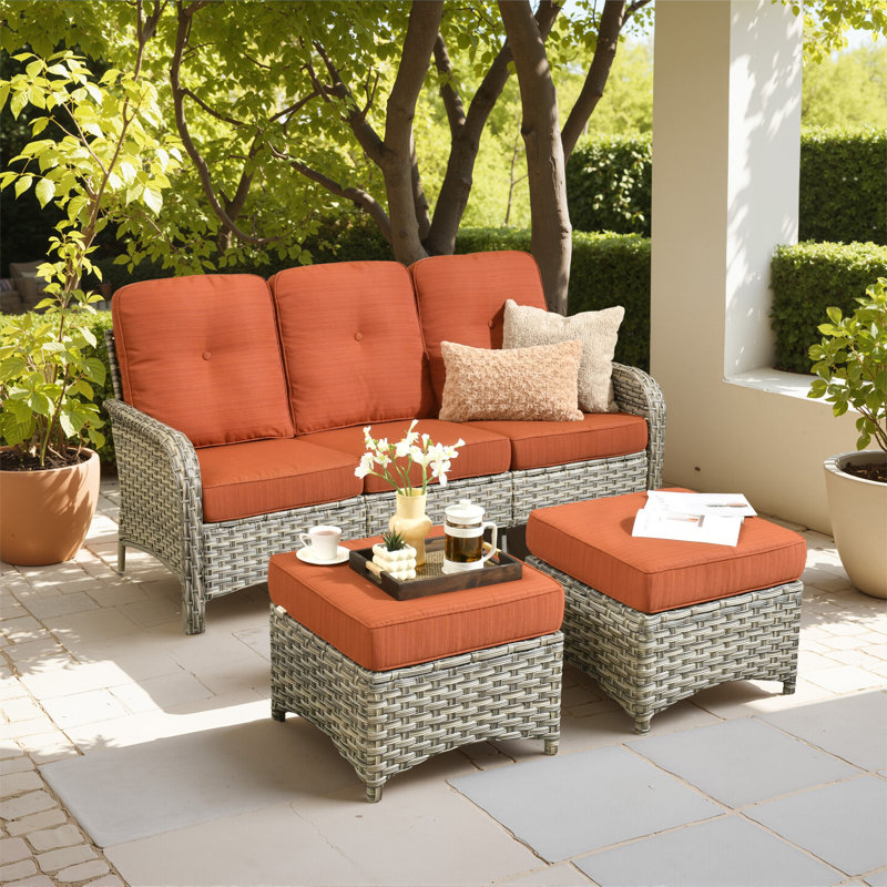 5-person Outdoor Seating Group With Cushions, All-weather Wicker Patio Set, Orange Red