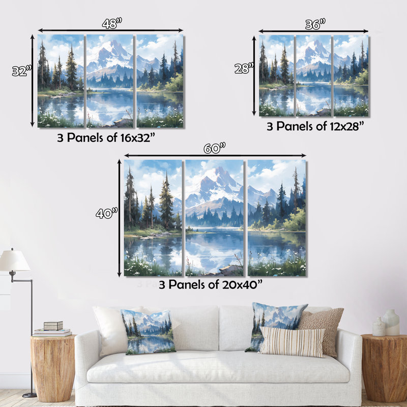 Mountain View Bliss III sur toile, reproduction de 3 pièces, H 40 po x l 60 po x P 1 po