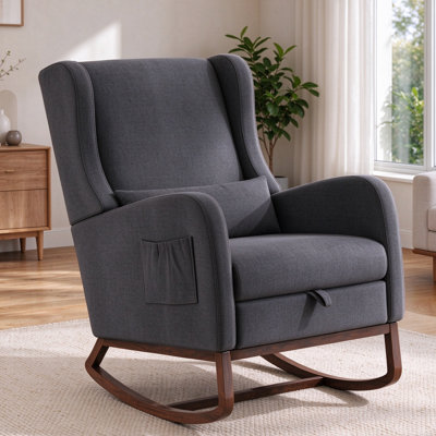 Chaise berçante rembourrée avec repose-pieds rétractable, coussin lombaire et poche latérale
