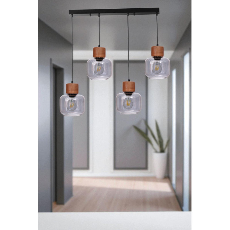 Lustre, Gris / chêne / noir, 4 étages, Quatre lumières