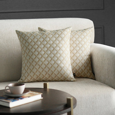 Housse de coussin en polyester tissé à motif géométrique avec fermeture à glissière de 2 pièces par taille (18 x 18 po)