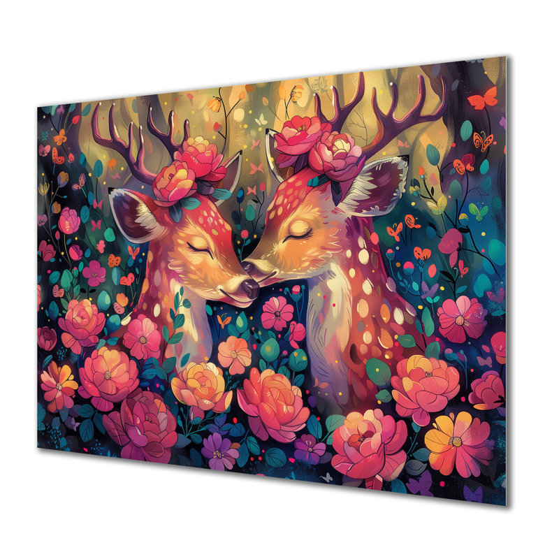 Rose et vert, forêt de cerfs, impression d'art mural, Sans cadre, métal, 12" H x 20" W