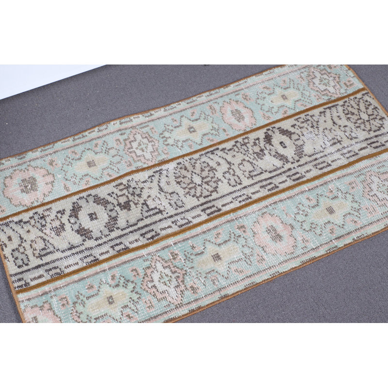 Small Brown Turkish Oushak Tribal Rug Perfect For Bathroom Decor or Patchwork Home Accents
